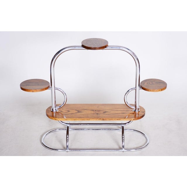 Bauhaus Flower Stand in Oak & Chrome, Czech, 1930s For Sale - Image 15 of 15