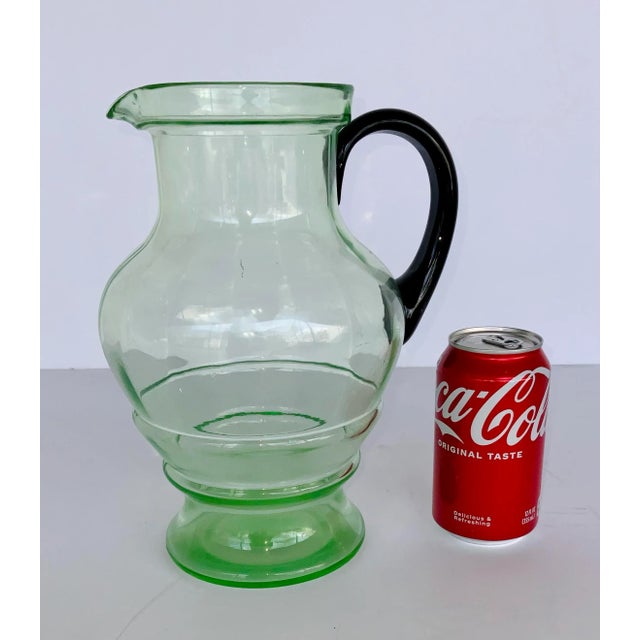 Large Vintage Green Czech Art Glass Pitcher For Sale - Image 4 of 5