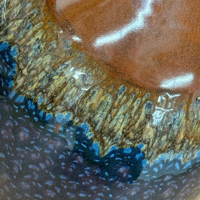 Brown Rounded Brown and Blue Ceramic Vase with Narrow Neck For Sale - Image 8 of 9