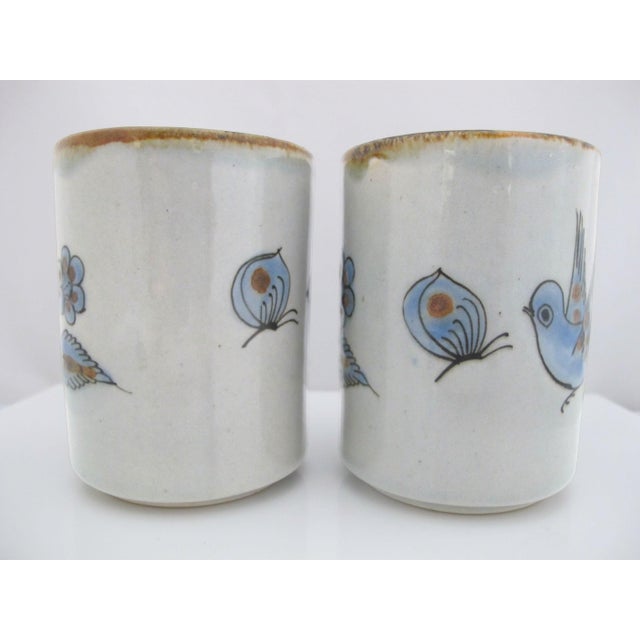 Ken Edwards El Palomar Blue Bird Flowers Mexican Tonala Folk Art Coffee Cup Pair For Sale - Image 4 of 14