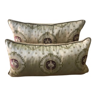 1960s Scalamandre Documentary Silk Pillows with Silk Backing- Set of 2 For Sale