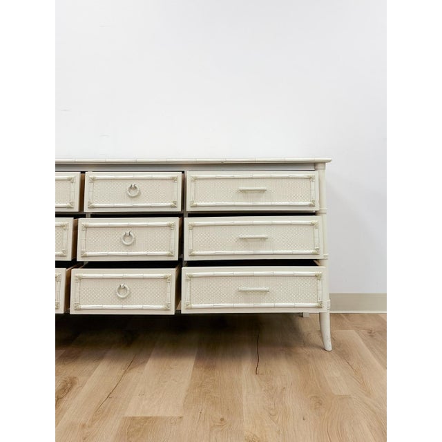 Vintage Thomasville Paoletti Faux Bamboo 9 Drawer Dresser White Hollywood Regency For Sale - Image 10 of 16