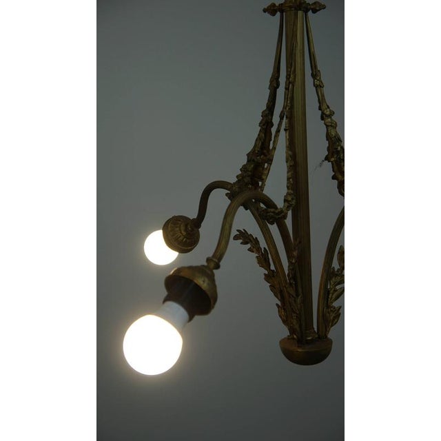 Metal Antique Pendant Lamp with Gilt and Ornate Details and 3 Sockets For Sale - Image 7 of 8