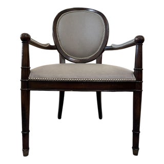 Late 20th Century Milling Road for Baker Furniture Louis XVI Walnut & Grey Faux Leather Fauteuils For Sale