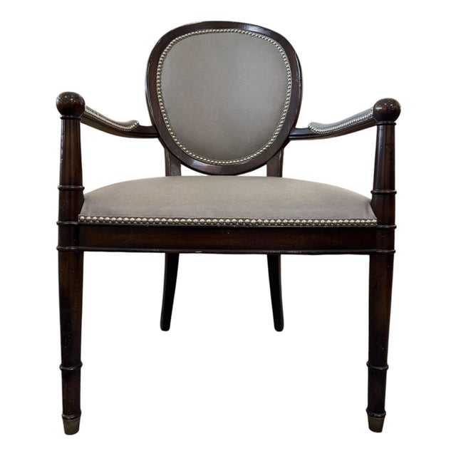 Late 20th Century Milling Road for Baker Furniture Louis XVI Walnut & Grey Faux Leather Fauteuils For Sale