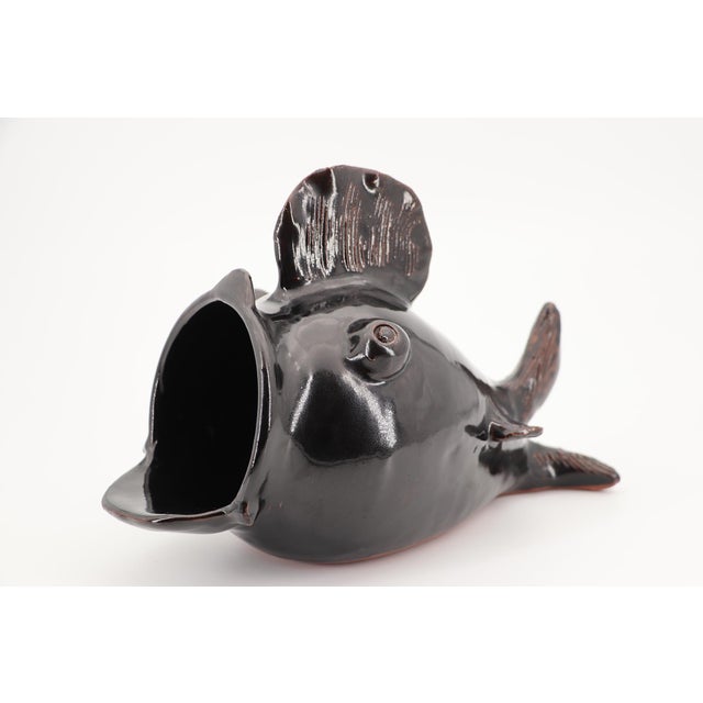 Black 1940s Large Black Fish Sculpture, Earthenware, Portuguese For Sale - Image 8 of 15