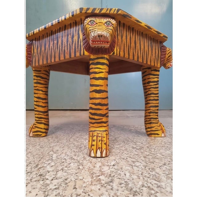 Folk Art 1990s Hand-Painted Folk Art Tiger Side Table For Sale - Image 3 of 4