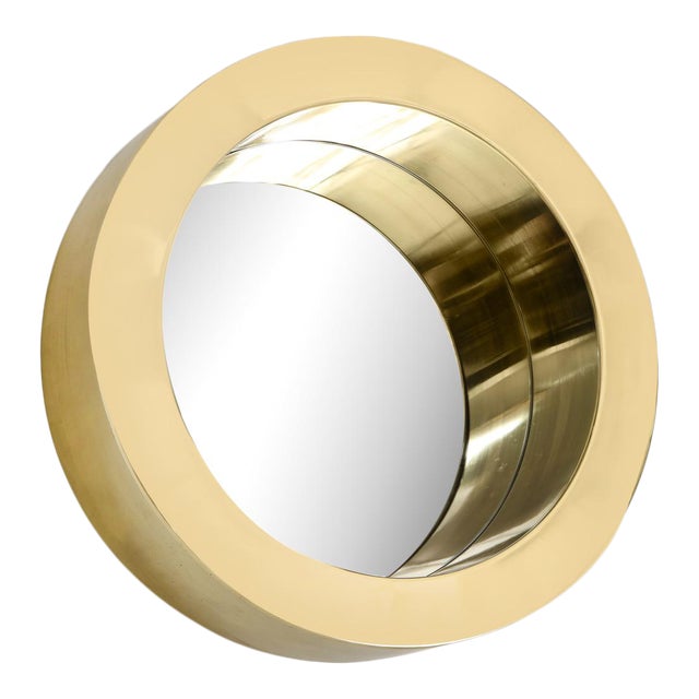 Brass Modernist Circular Mirror For Sale