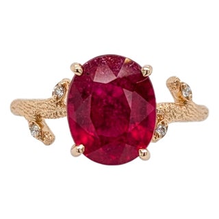 4ct Madagascar Ruby Ring With Natural Diamond Accents in 14k Gold | Ov 10x8mm, Size 6.75 For Sale