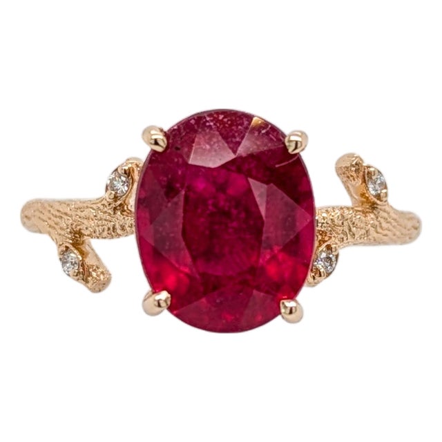 4ct Madagascar Ruby Ring With Natural Diamond Accents in 14k Gold | Ov 10x8mm, Size 6.75 For Sale