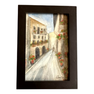 Charming Framed Original European Street Scene Watercolor by Nancy Smith
