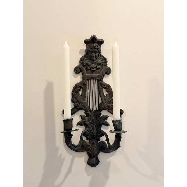Late 19th Century Pair of Antique French Victorian Bronze Figural Wall Sconces With Original Patina For Sale In Chicago - Image 6 of 6