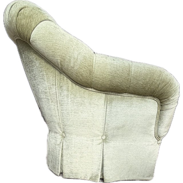 Wood Custom Kravet Green Chenille Lounge Chair and Ottoman With Colefax and Fowler Heritage Floral For Sale - Image 7 of 18
