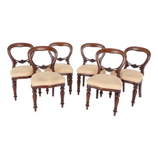 Vintage Victorian Balloon Back Dining Chairs in Mahogany, 1920s, Set of 6 For Sale