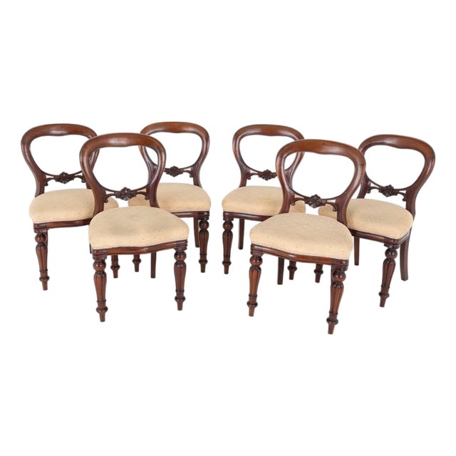 Vintage Victorian Balloon Back Dining Chairs in Mahogany, 1920s, Set of 6 For Sale