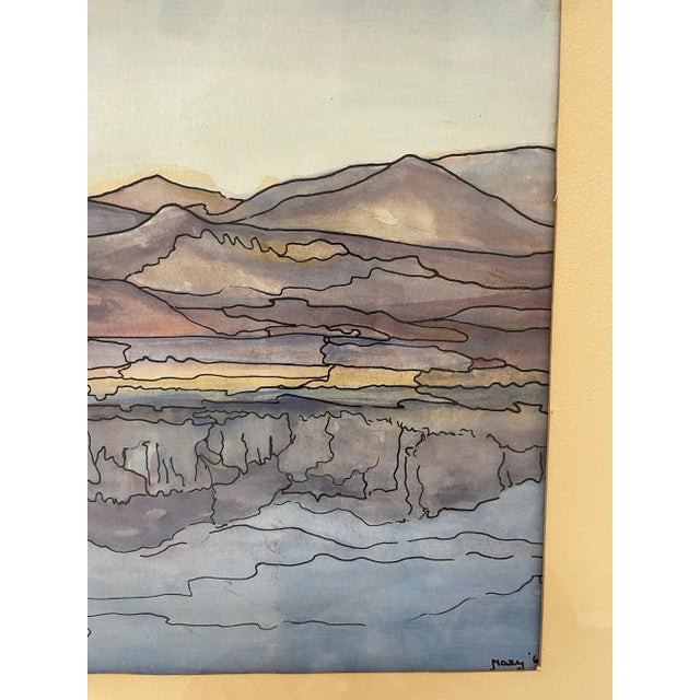 Possibly Original Mid-Century Modern Watercolor Landscape Painting Signed Mary,1969 For Sale - Image 9 of 10