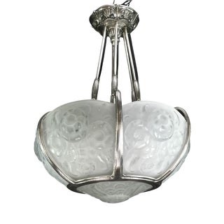 Art Deco Nickel-Plated Ceiling Light by Muller Freres, Luneville, 1930s For Sale
