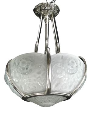 Art Deco Nickel-Plated Ceiling Light by Muller Freres, Luneville, 1930s