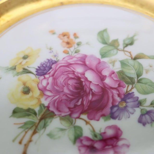 Neoclassical 1920s Austrian Rosenthal “Kings Rose” Gilt & Floral Painted Porcelian Plates, Peonies For Sale - Image 3 of 4