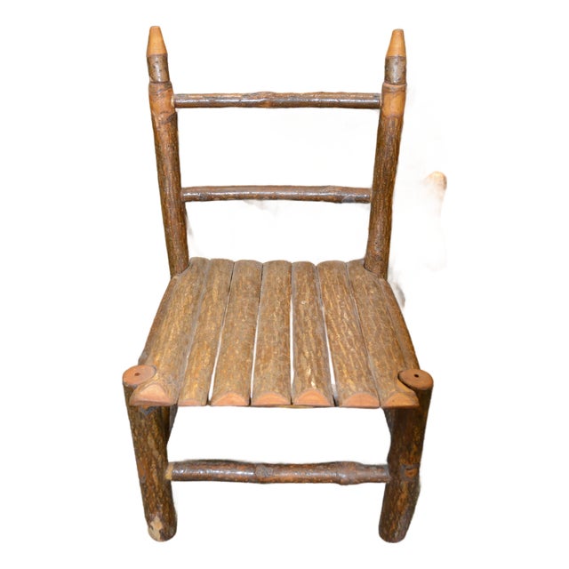 Vintage Folk Art Handcrafted Children's Wooden Log Chair - Va Artist - Signed 1984 For Sale