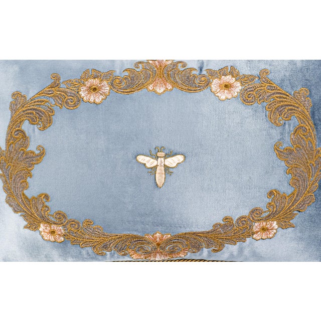 2020s Venice Blue Silk Velvet Embroidered Throw Pillow Cover, 12 X 20 For Sale - Image 5 of 8