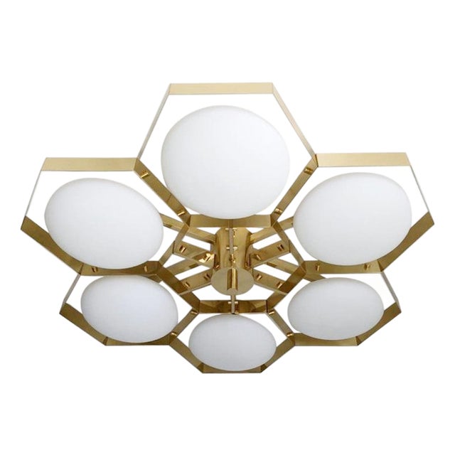 21st Century Hive Polished Brass Matte White Murano Flush Mount by Fabio LTD For Sale