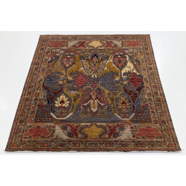 2020s Modern Bidjar Style Hand-Knotted Wool Area Rug Floral Design in Earthy Charcoal For Sale - Image 5 of 11