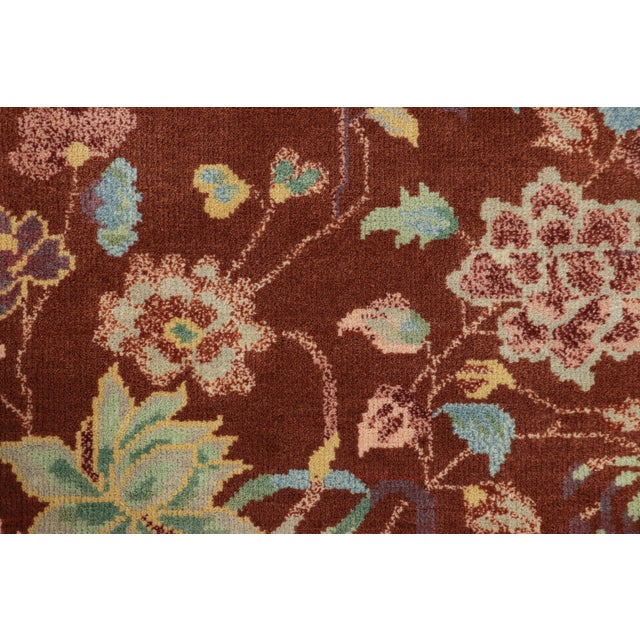 Rug & Kilim Rug & Kilim’s Chinese Art Deco Style Rug in Brown With Floral Patterns For Sale - Image 4 of 7