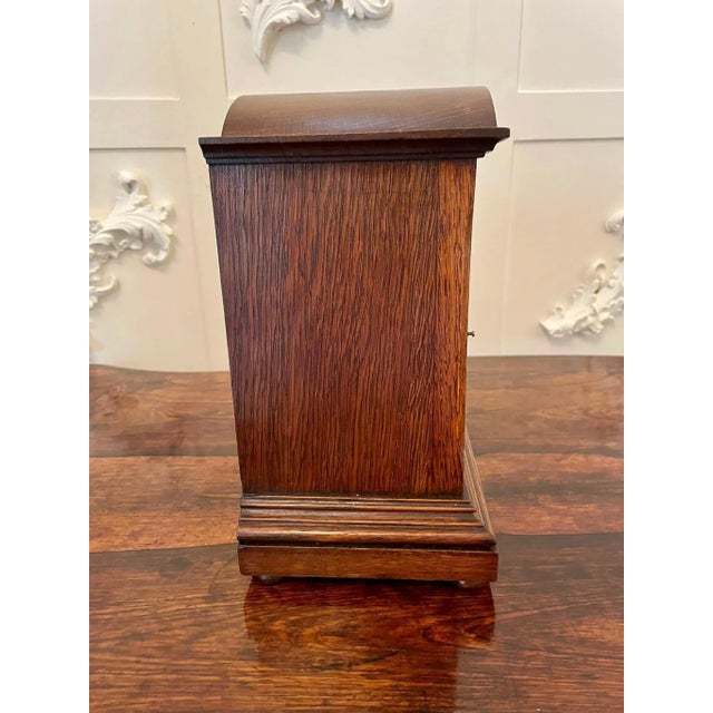 Antique Oak Bracket Clock with 8-Day Striking Movement For Sale - Image 9 of 11