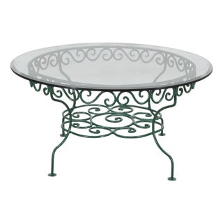 o.w. Lee American Regency Style Wrought Iron and Glass Scrolled Garden Table For Sale
