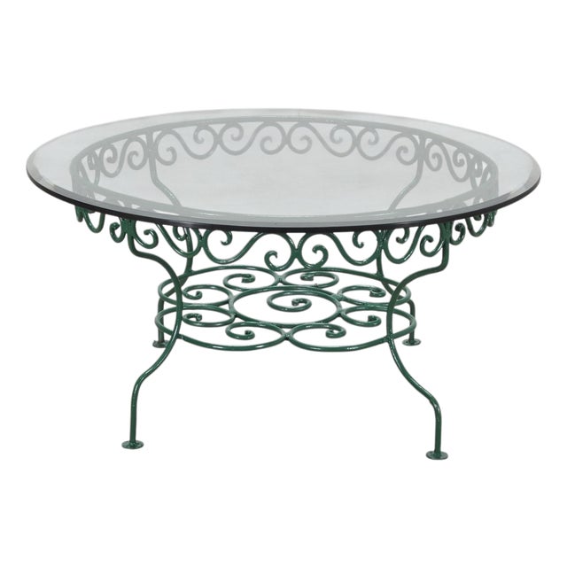 o.w. Lee American Regency Style Wrought Iron and Glass Scrolled Garden Table For Sale