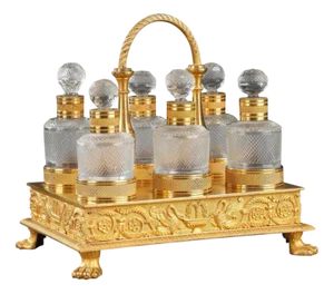Charles X Cut-Crystal and Gilt Bronze Perfume Cellaret, 1820, Set of 7