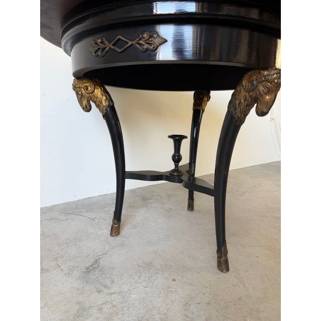 Vintage Baker French Empire Regency Style Accent Table With Brass Trim & Ram Head Legs For Sale In Miami - Image 6 of 18