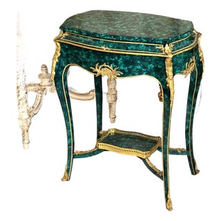Green Accent Table With Bronze Ormolu Mounts & Hand-Gilded Details For Sale