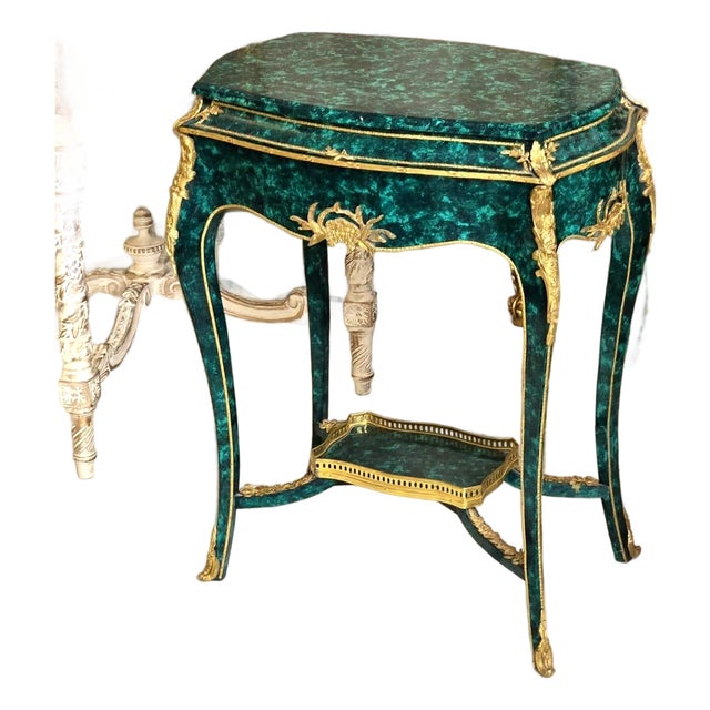 Green Accent Table With Bronze Ormolu Mounts & Hand-Gilded Details For Sale