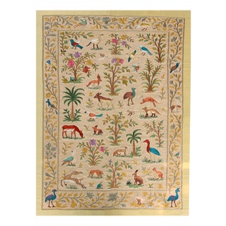 Vintage Hand Embroidered Mughal Garden Wall Tapestry, 1980s For Sale