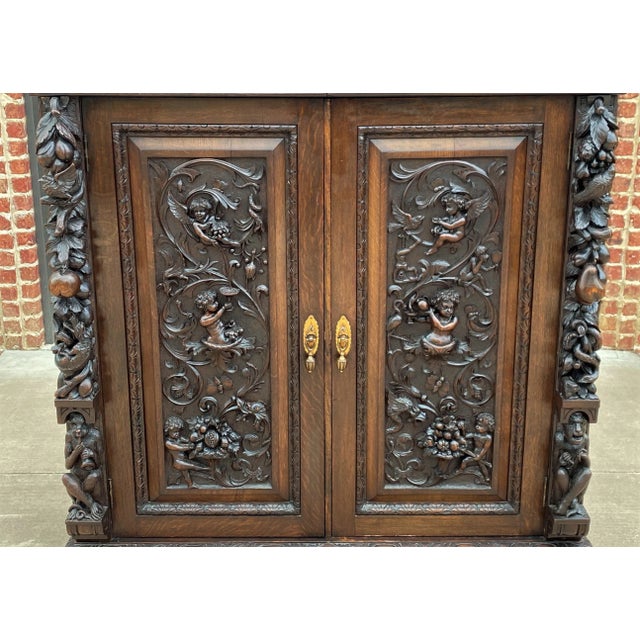 Gothic Antique English Cabinet Chest Wardrobe Gothic Revival Oak Monkeys Rare C.1880s For Sale - Image 3 of 13