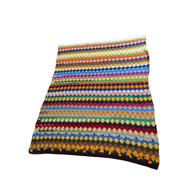 Mid Century Modern Multicolor Handcrafted Crocheted Afghan Throw Blanket For Sale - Image 12 of 15