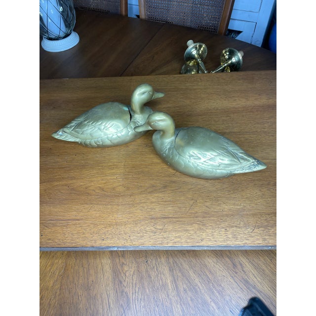 Late 20th Century Pair of Brass Ducks With Removable Tops- 4 Pieces For Sale - Image 5 of 5