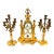 19th Century Louis XVI French Neoclassical Marble and Gilt Bronze Mantel Clock and 5 Arm Candelabra Garniture Set For Sale