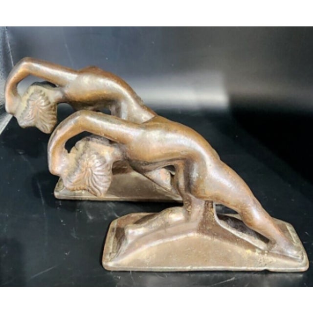 Fantastic and Rare 1920s Cast Iron Art Nouveau Nude Woman Book Ends For Sale - Image 9 of 11