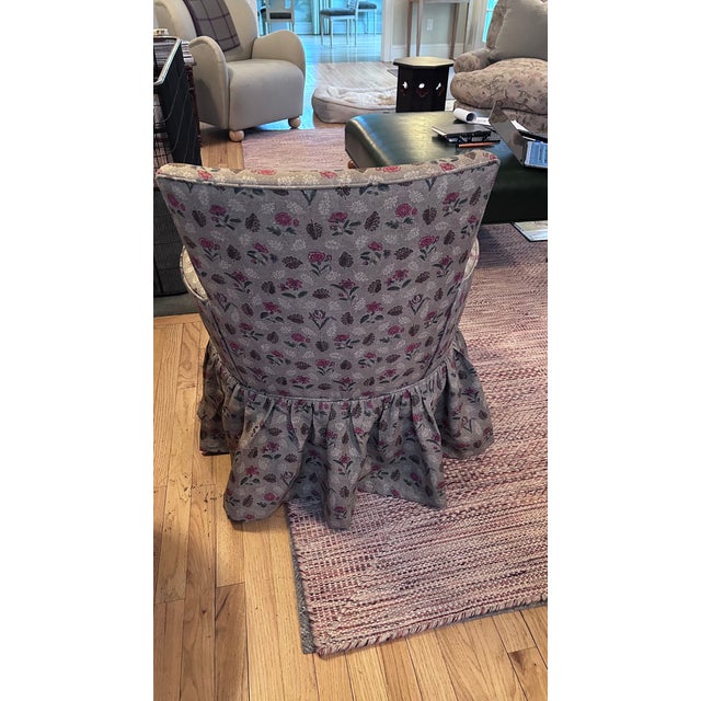 The most adorable vintage small slipper chair in a custom Pierre Frey fabric made specially for Nikki Kehoe. Brown, red,...