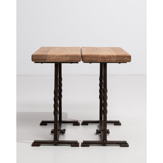 Silver 1970s Pair Of Oak Side Tables With Iron Base For Sale - Image 8 of 15