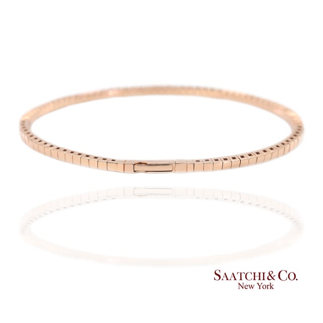 14k (585) Solid Rose Gold Flexible Natural Diamond Bangle Tennis Bracelet For Sale - Image 4 of 12