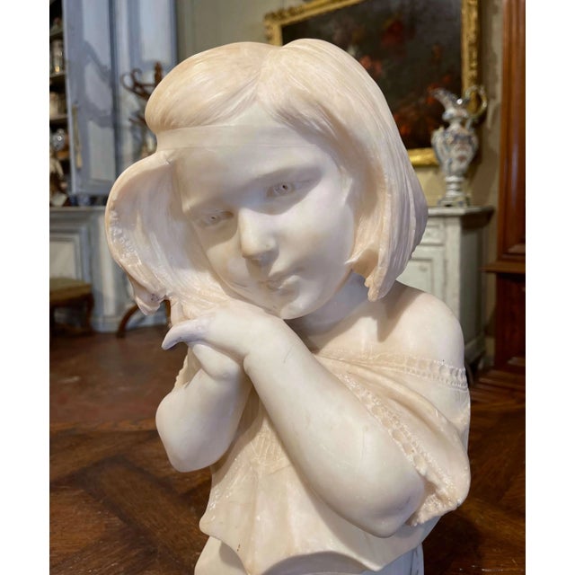Figurative 19th Century French Carved Two-Tone White Marble Bust of Young Beauty For Sale - Image 3 of 8
