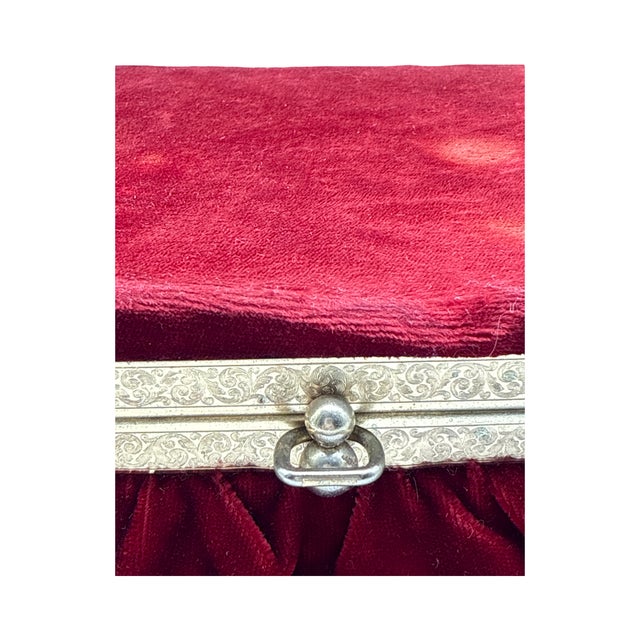 Late 19th Century Antique French Red Velvet Jewelry Casket For Sale - Image 5 of 16