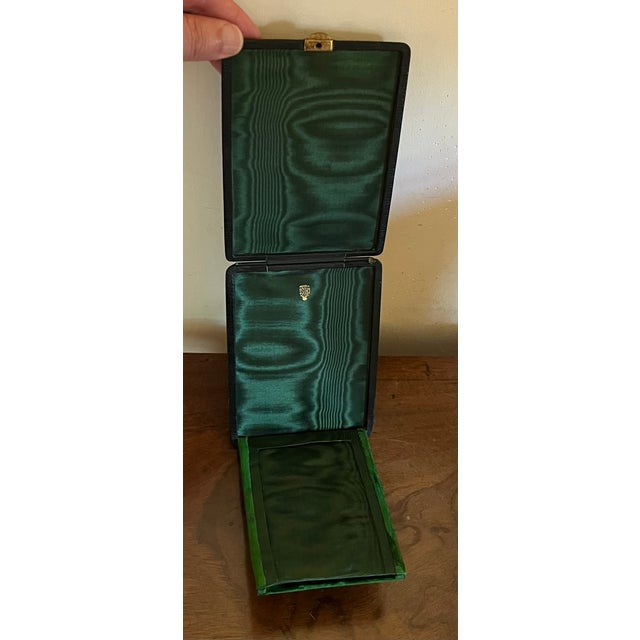 Mark Cross Leather Picture Frame for a Photo With Emerald Green Velvet and Moire Silk From Vienna, Austria For Sale - Image 9 of 16