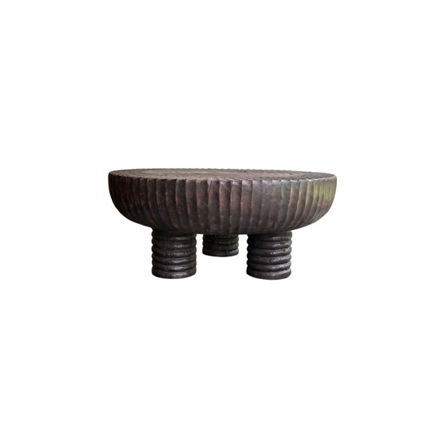 Wood Large Suar Wood Table Espresso Finish, Hand-Carved Detailing, Modern Organic For Sale - Image 7 of 9