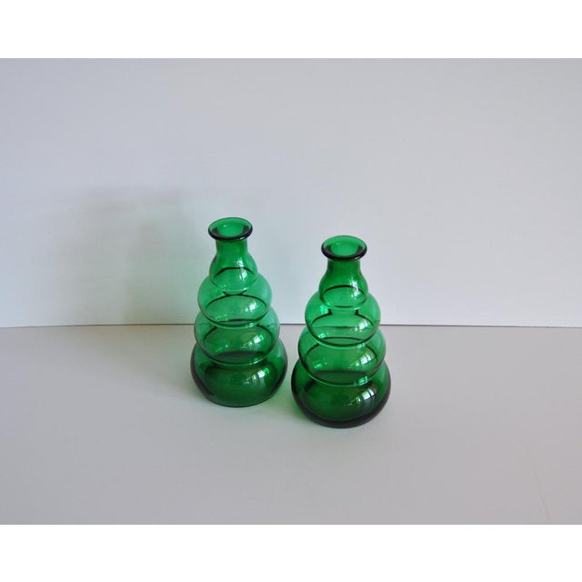 Green Glass Vases by Edvin Ollers for Limmareds Glasbruk, Sweden, 1940s, Set of 2 For Sale - Image 3 of 7