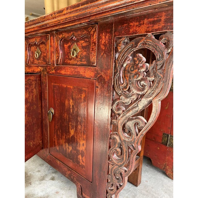 Mid 19th Century Mid 19th Century Dark Red Chinese Antique Sideboard For Sale - Image 5 of 5